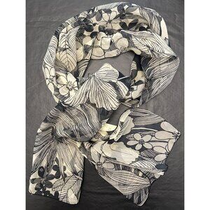 New Dana Herbert 100% Silk Scarf Handmade in Oregon 13”x58” Black and White‎